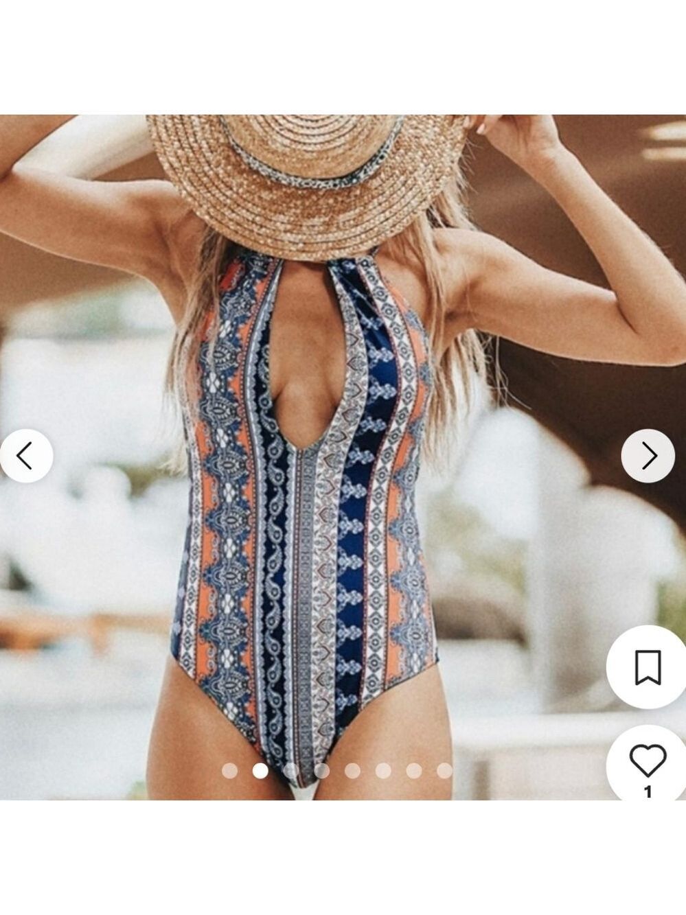 Cupshe Women's One Piece Sexy Deep Plunge Swimsuit Geometric Print Slimming M